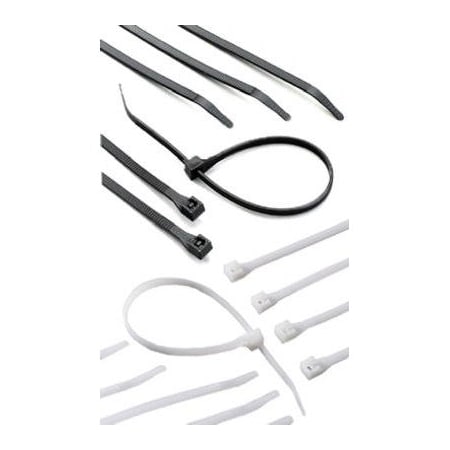 Ecm Industries Cable Tie, 8 in L, 1/4 in Max Bundle Dia., Black, Plastic, 50 lb Strength 47-108UVB